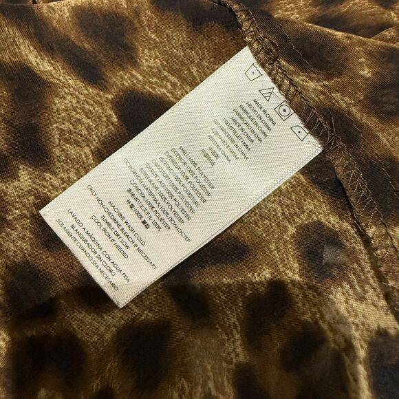 Michael Kors Leopard Button Down Tie Top Sheer Blouse - Size M, EUC - Picture 4 of 4